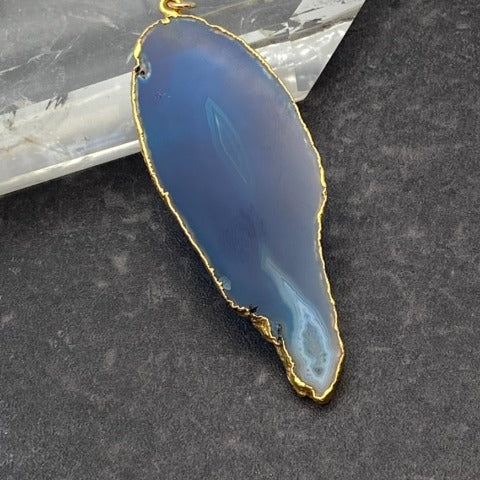 *NEW!* Gold Leaf Blue Banded Agate Necklace