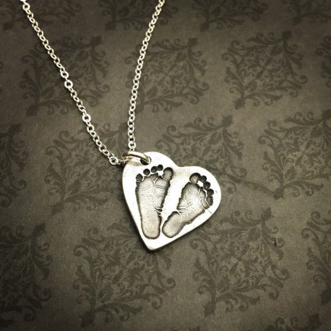 Heart Baby Footprint Necklace - Actual baby footprints