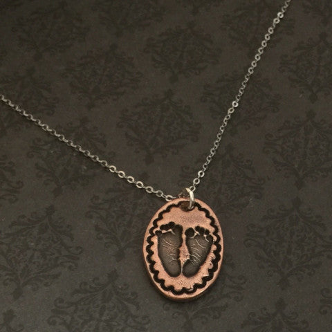 Actual Baby Footprint Boardered Oval Necklace