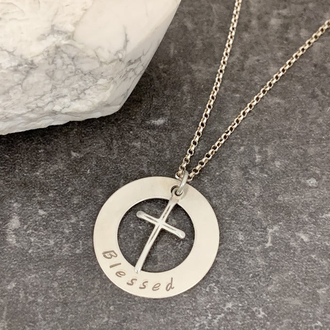 "Blessed" With Cross Necklace