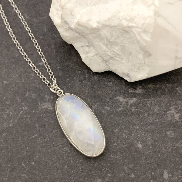 Rainbow Moonstone Oval Necklace