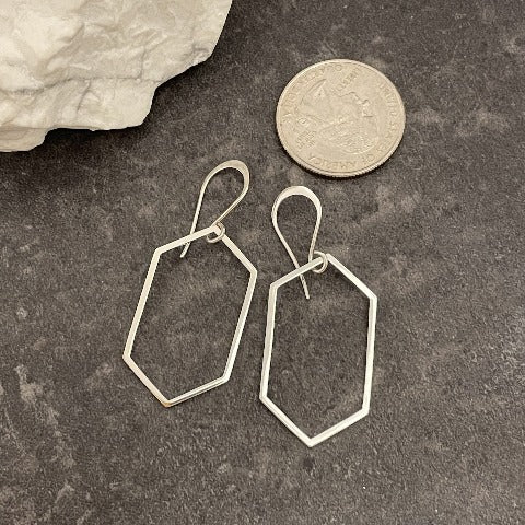 Sterling Silver Elongated Hexagon Earrings