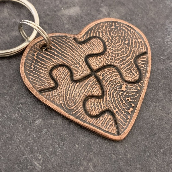 Heart Puzzle Pieces Fingerprint Keychain