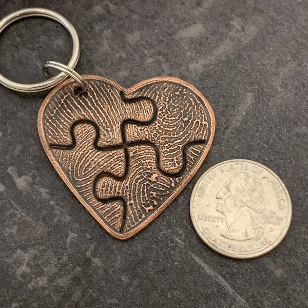 Heart Puzzle Pieces Fingerprint Keychain