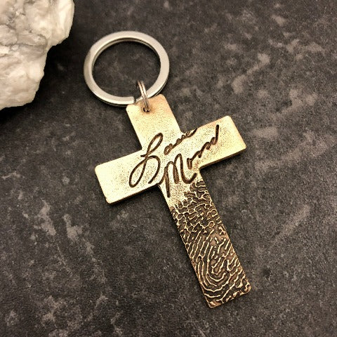 Large Cross Keychain in Bronze