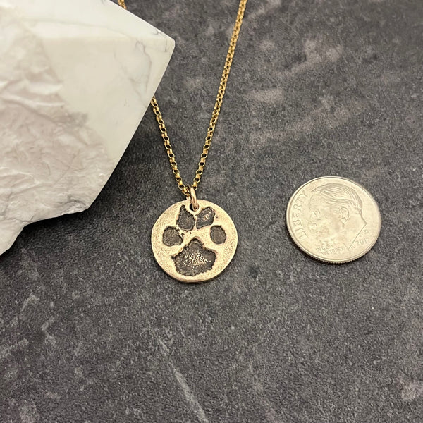 Gold Paw Print Etched Necklace | Paw Blessings