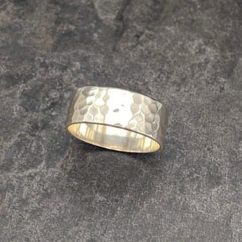Wide Hammered Sterling Ring