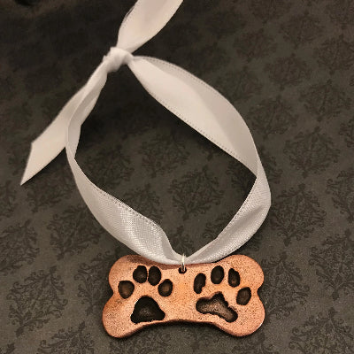 Bone Shaped Pet Paw or Nose Print Keychain or Ornament