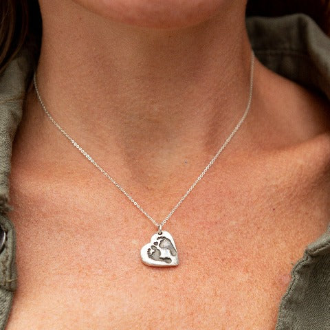 Heart Baby Footprint Necklace - Actual baby footprints