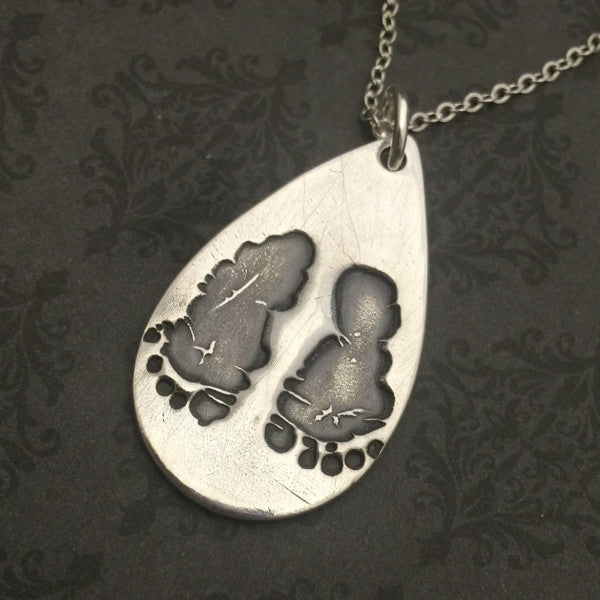 Actual Baby Footprint Teardrop Necklace