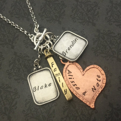 Hand stamped Family Charm Necklace