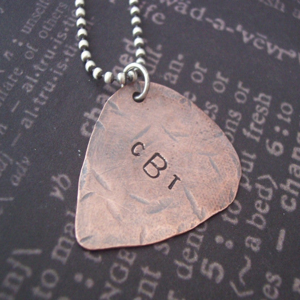 Hand Stamped Guitar Pick Necklace