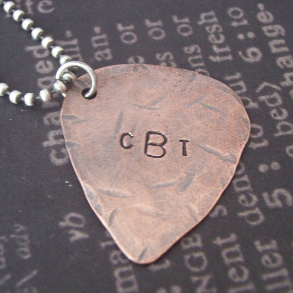 Hand Stamped Guitar Pick Necklace