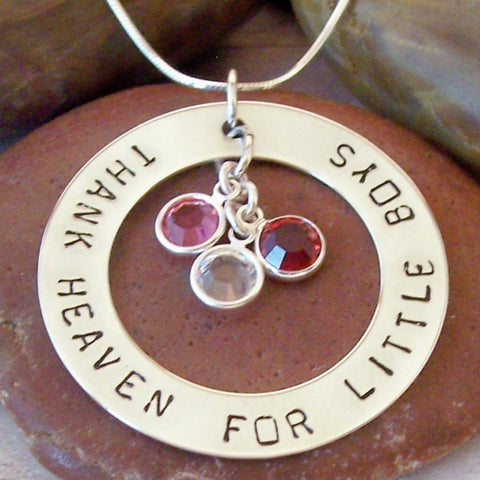 Hand Stamped Large Mother's Ring with Birthstones