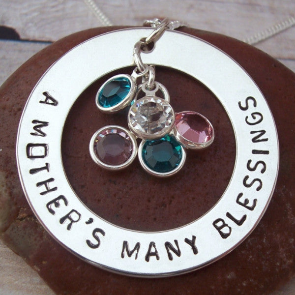 Hand Stamped Large Mother's Ring with Birthstones