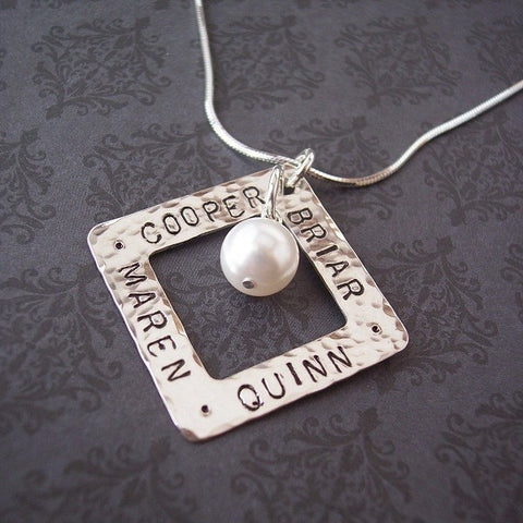 Square Washer Necklace with Pearl
