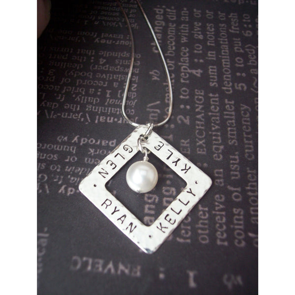 Square Washer Necklace with Pearl