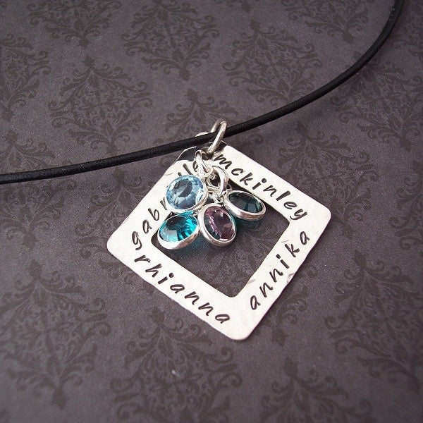 Sterling Silver Square Washer with Birthstones