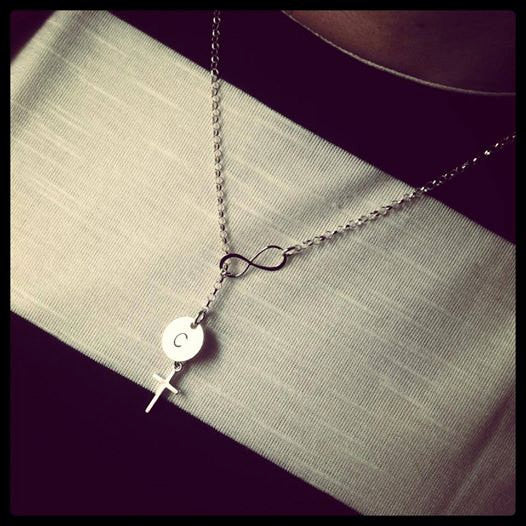 Infinity Necklace with Cross and Initial