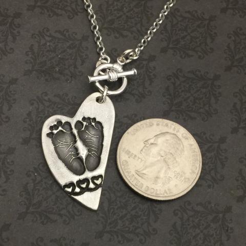 Asymmetrical heart Actual Footprint Necklace